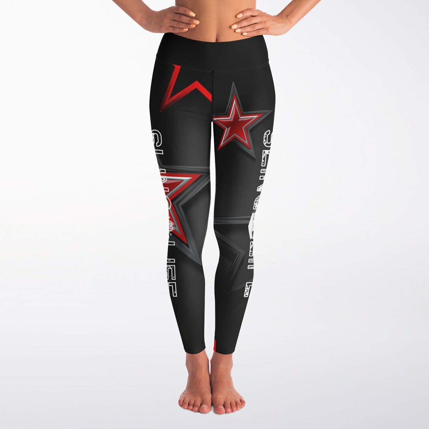 Black and Red Graphic Stars Sling Life Leggings - Sling Life Fans