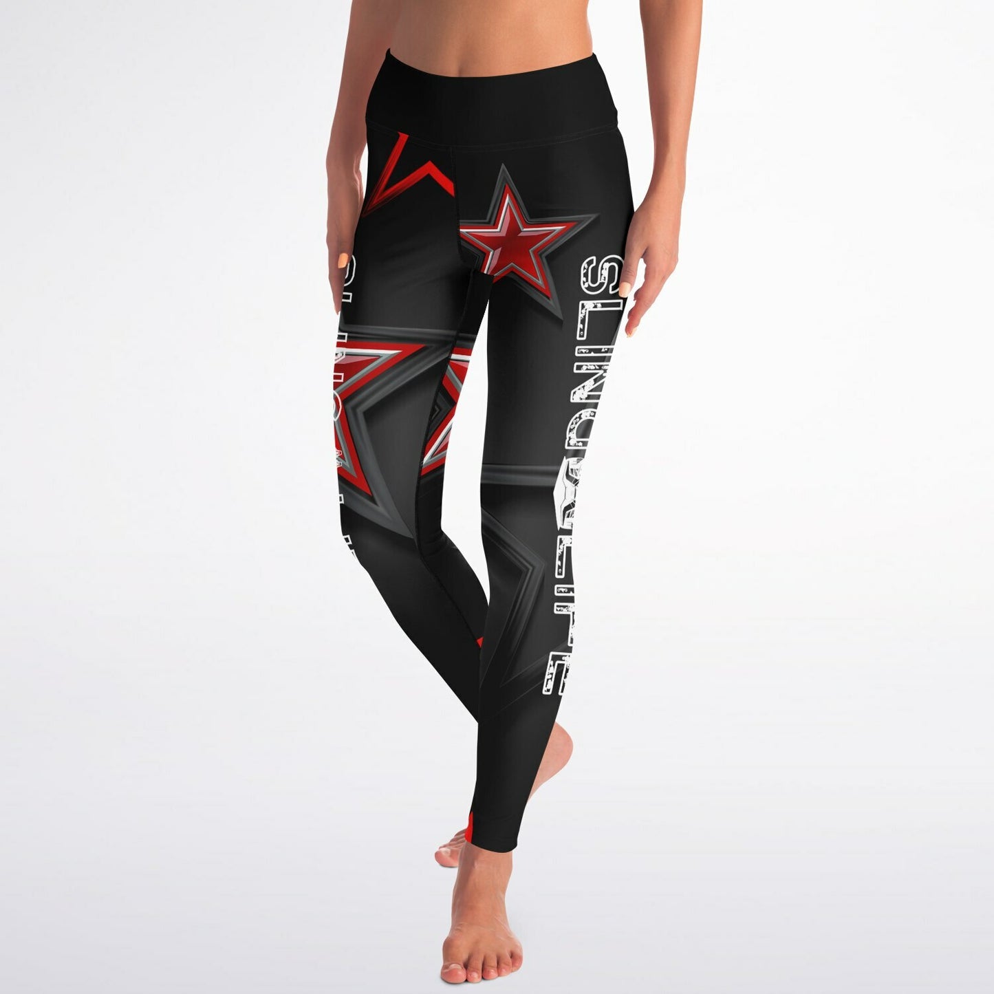 Black and Red Graphic Stars Sling Life Leggings - Sling Life Fans