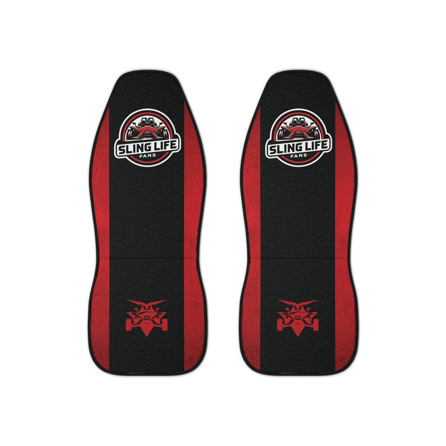 Red & Black Logo Car Seat Covers - Sling Life Fans