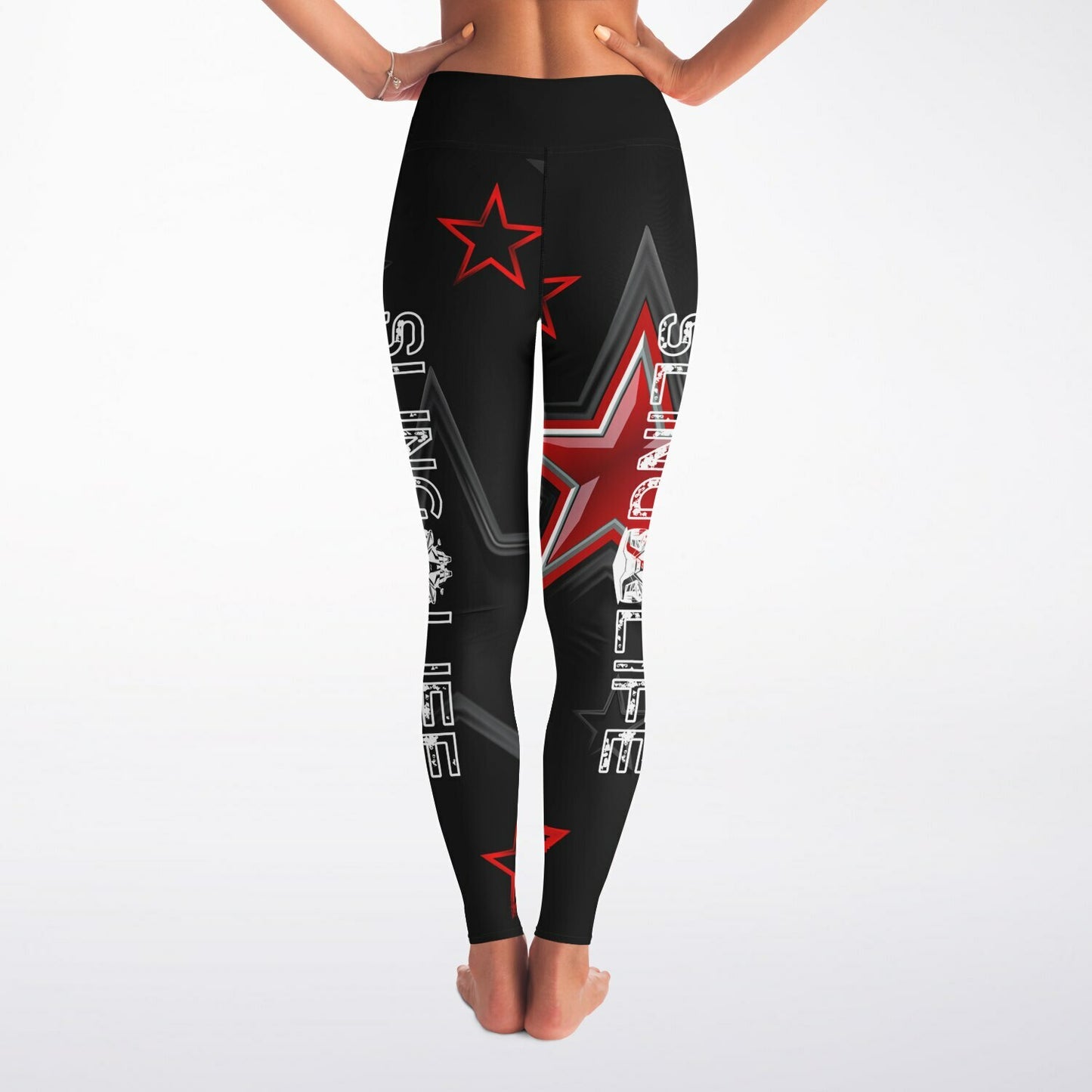 Black and Red Graphic Stars Sling Life Leggings - Sling Life Fans