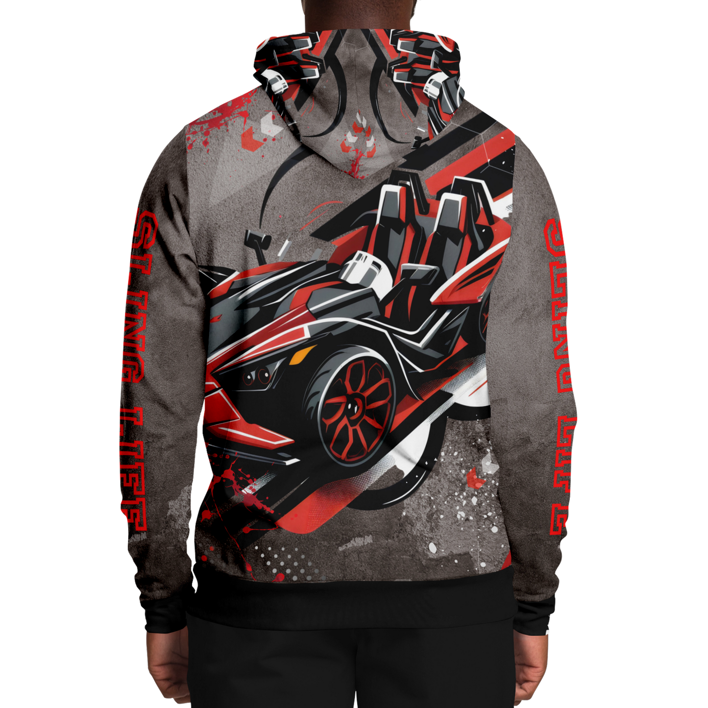 Black & Red Slingshot in Motion Hoodie - AOP - Sling Life Fans