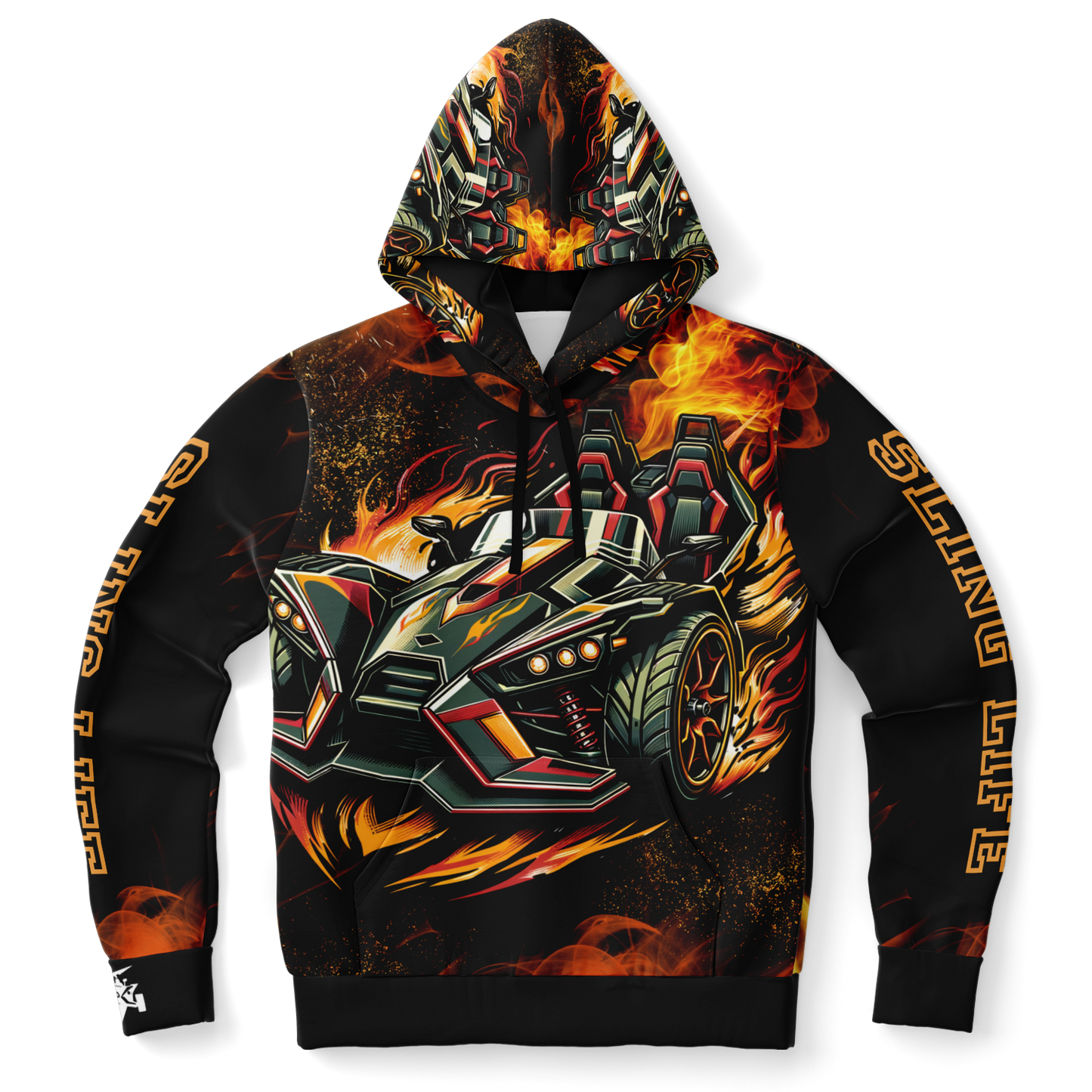 Flaming Army Green Slingshot AOP Hoodie - Sling Life Fans