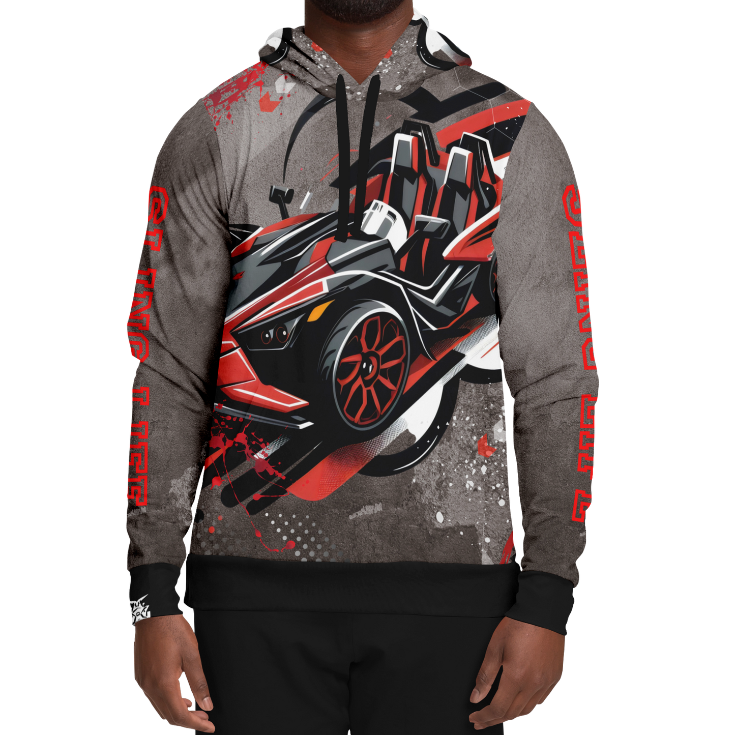 Black & Red Slingshot in Motion Hoodie - AOP - Sling Life Fans