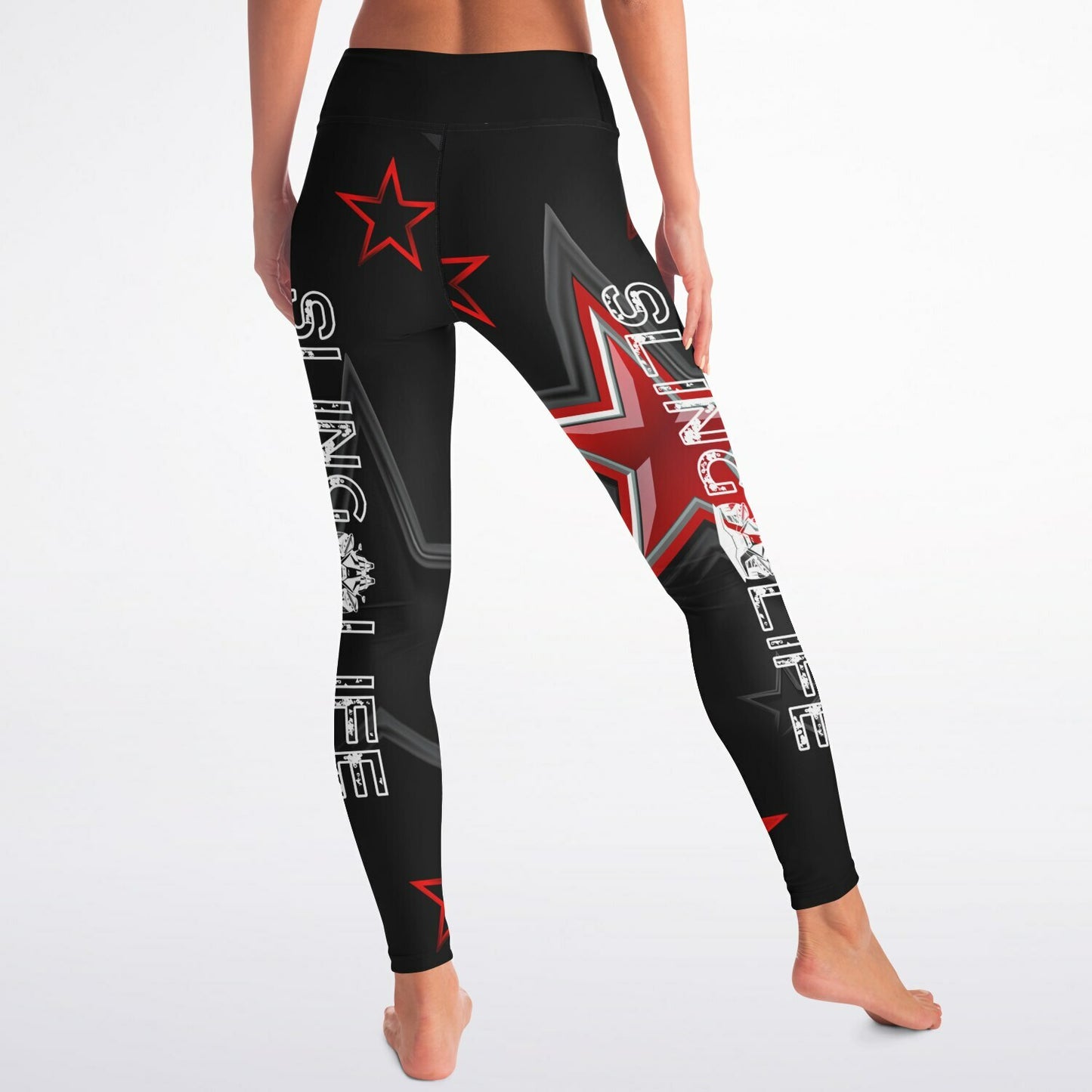 Black and Red Graphic Stars Sling Life Leggings - Sling Life Fans