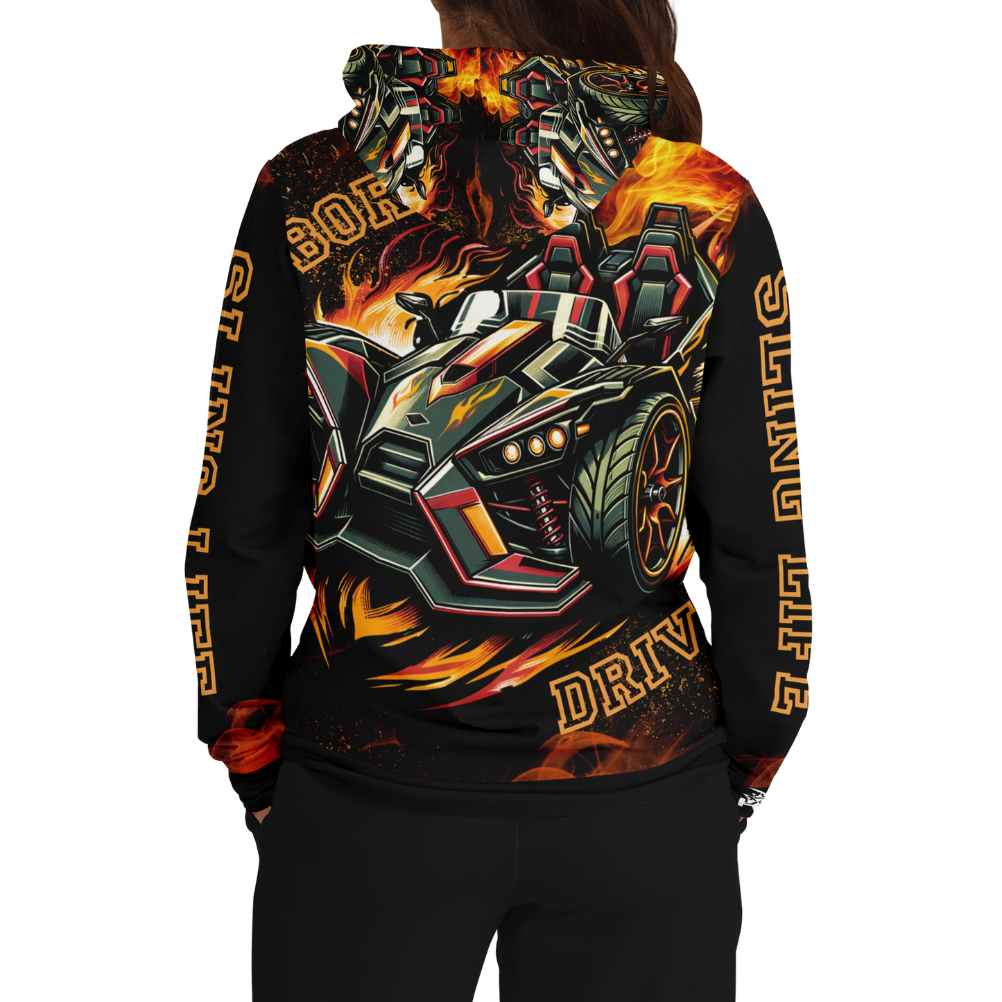 Flaming Army Green Slingshot AOP Hoodie - Sling Life Fans