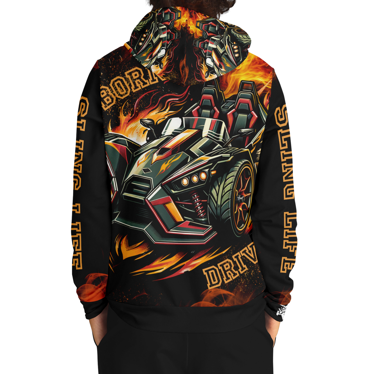 Flaming Army Green Slingshot AOP Hoodie - Sling Life Fans
