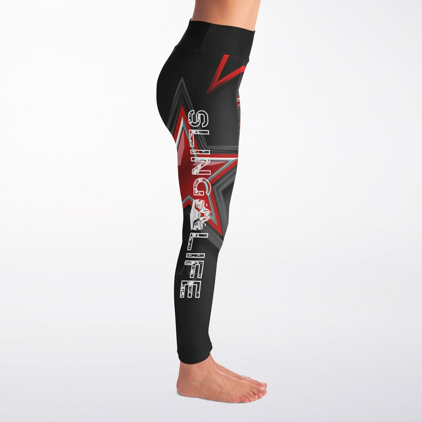 Black and Red Graphic Stars Sling Life Leggings - Sling Life Fans
