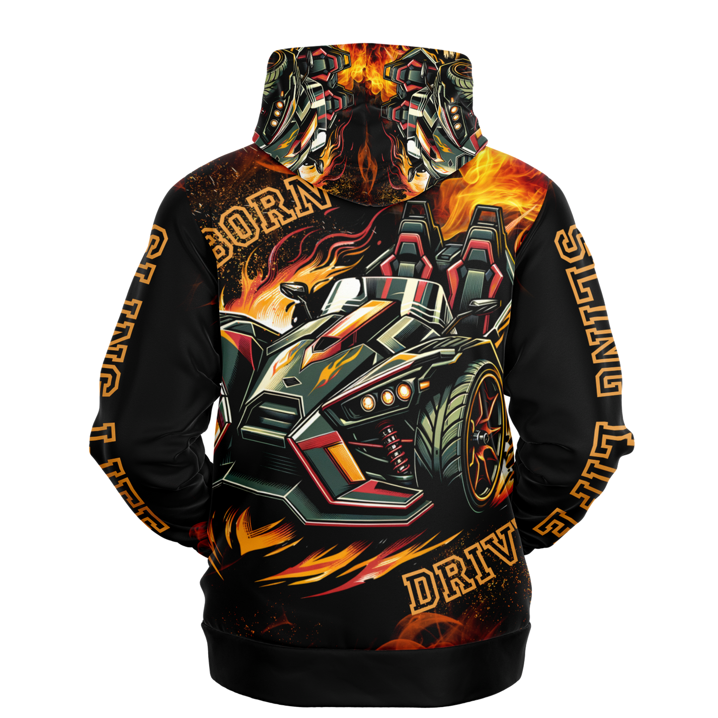 Flaming Army Green Slingshot AOP Hoodie - Sling Life Fans