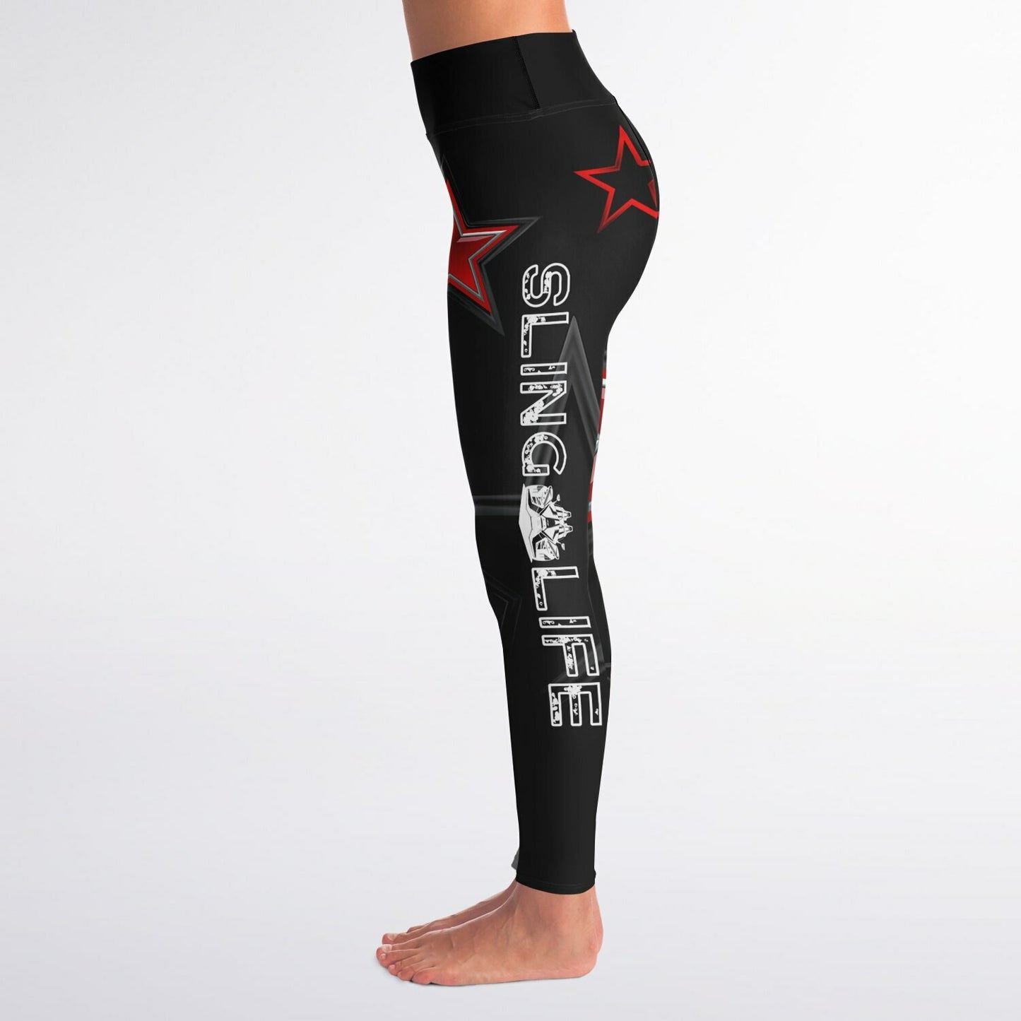 Black and Red Graphic Stars Sling Life Leggings - Sling Life Fans