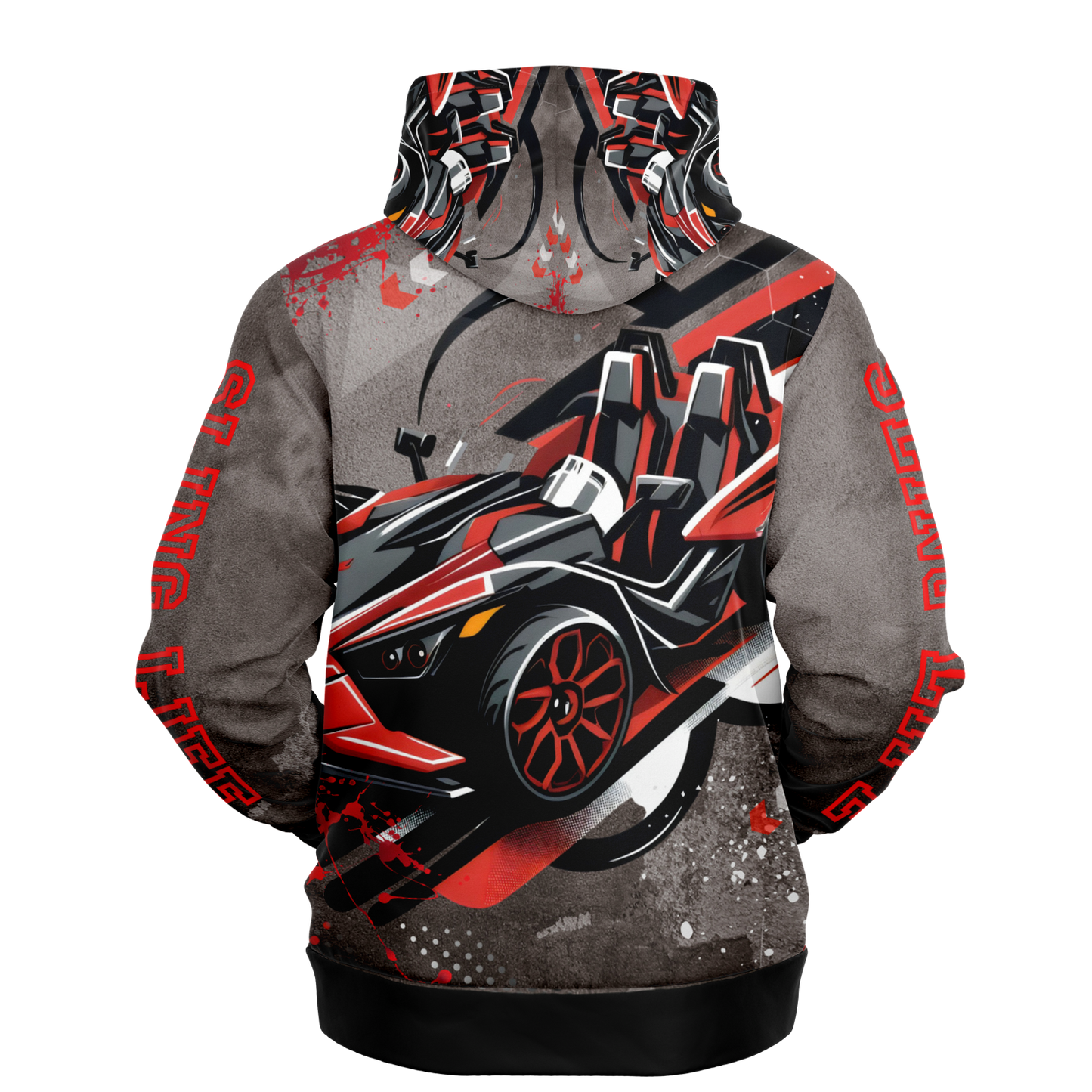 Black & Red Slingshot in Motion Hoodie - AOP - Sling Life Fans