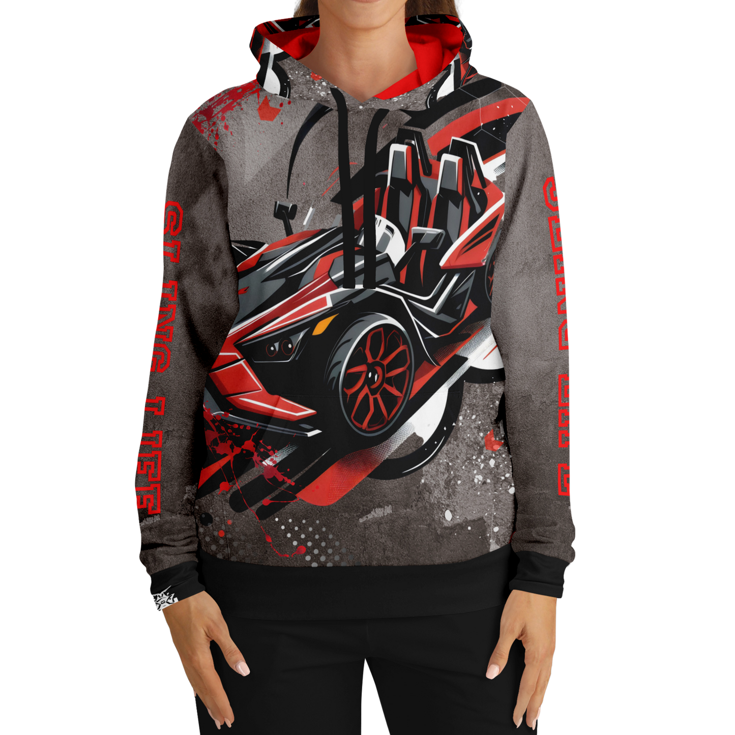 Black & Red Slingshot in Motion Hoodie - AOP - Sling Life Fans