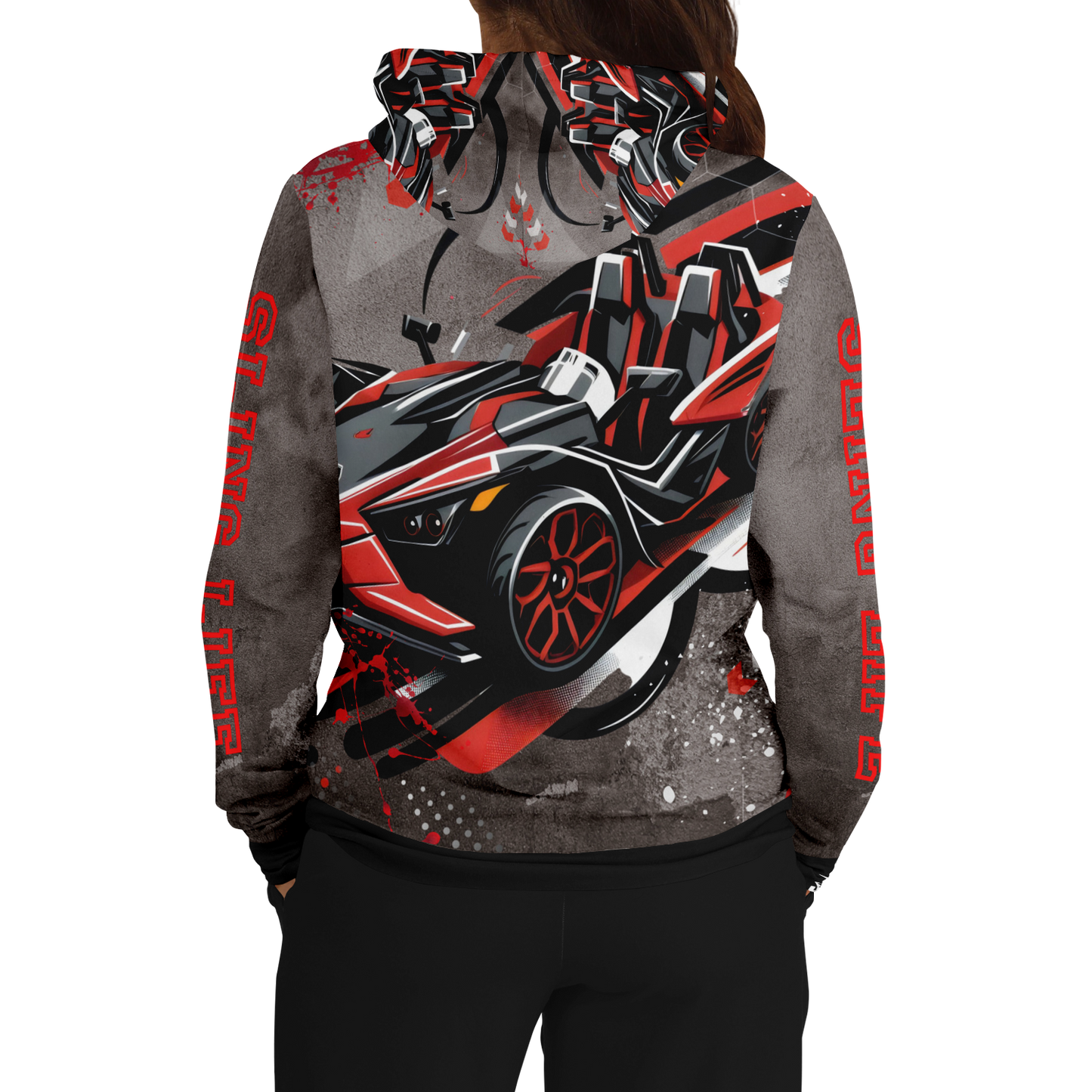 Black & Red Slingshot in Motion Hoodie - AOP - Sling Life Fans
