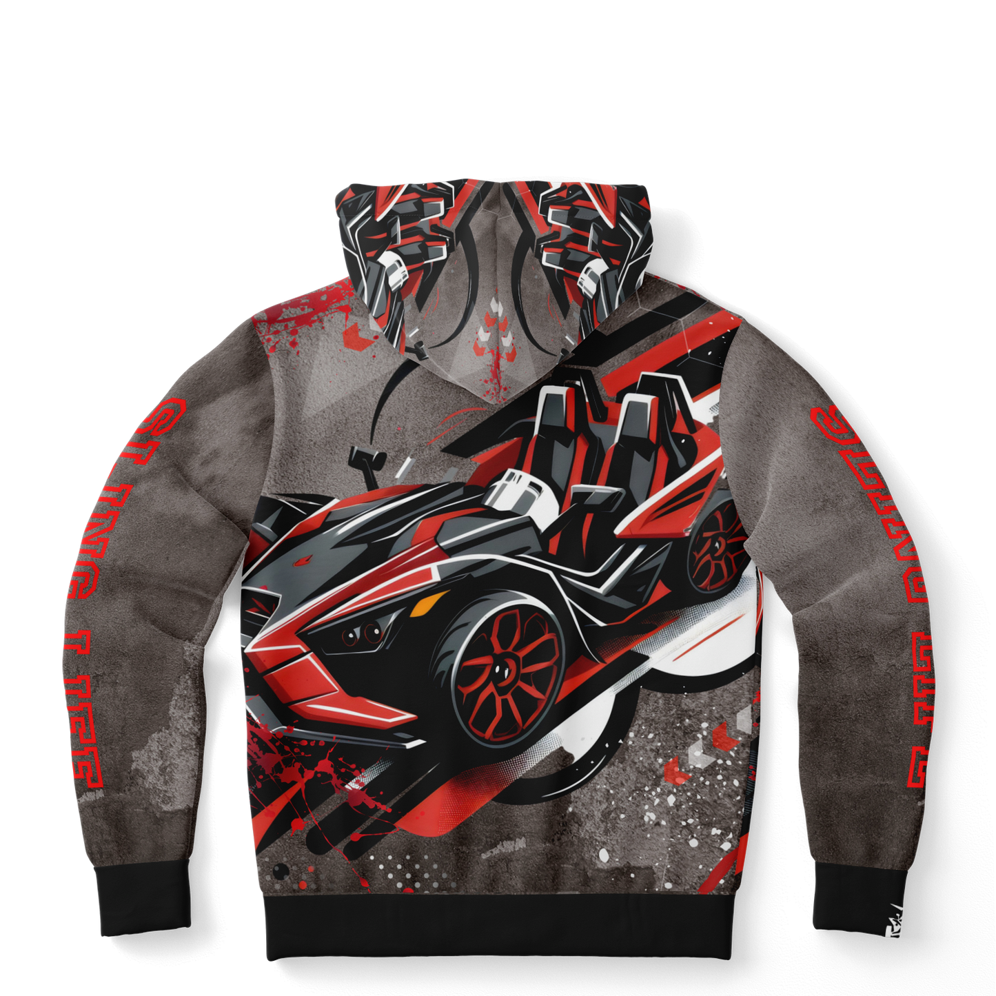 Black & Red Slingshot in Motion Hoodie - AOP - Sling Life Fans