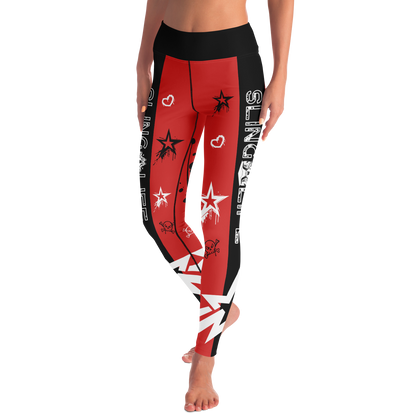 Red & Black Graffiti Style Grunge Sling Life Leggings - Sling Life Fans