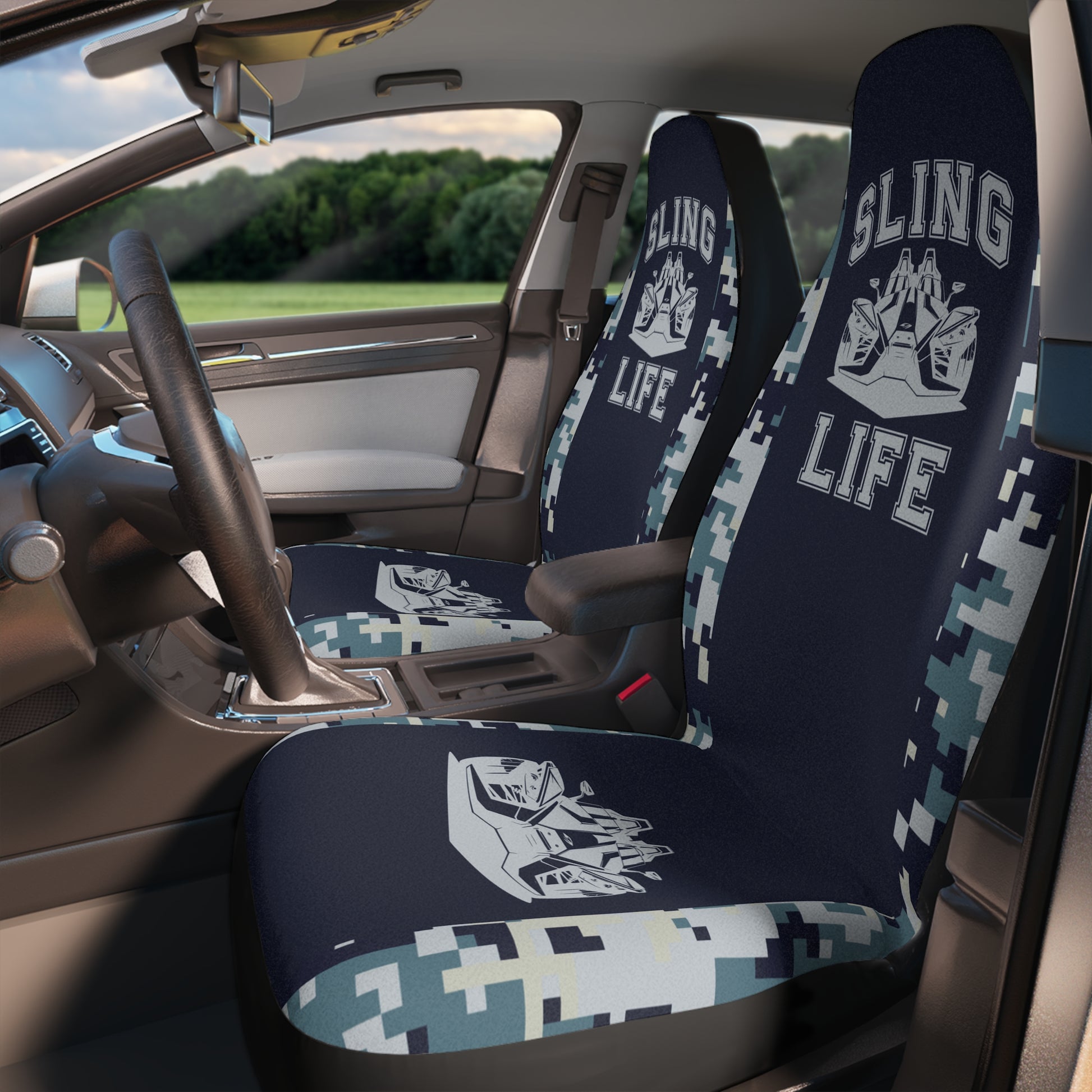 Blue Camoflauge Car Seat Covers - Sling Life Fans