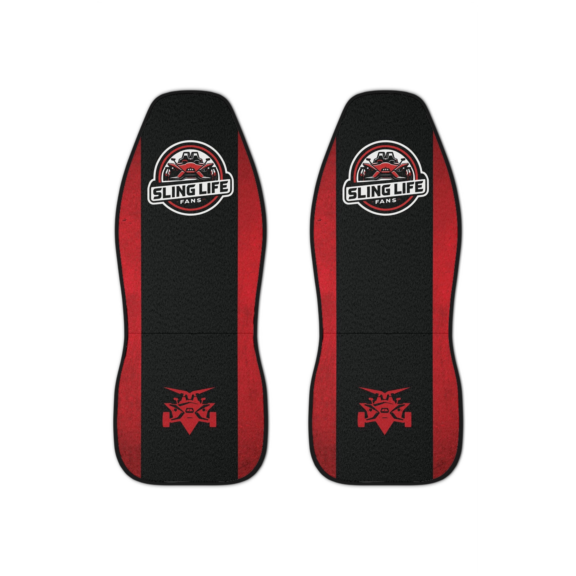 Red & Black Logo Car Seat Covers - Sling Life Fans