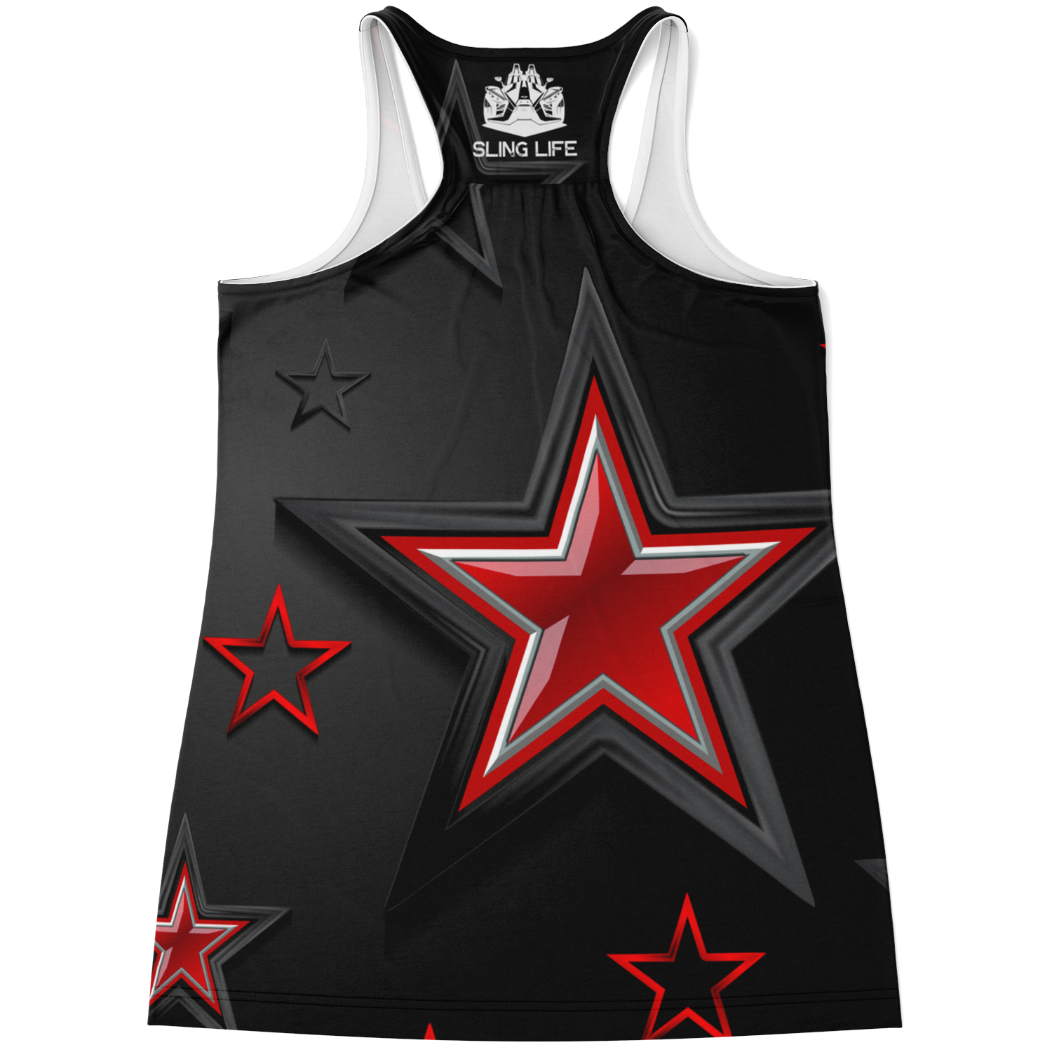Black & Red Graphic Stars Sling Life Tank Top - Sling Life Fans