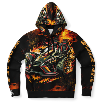 Flaming Army Green Slingshot AOP Hoodie - Sling Life Fans