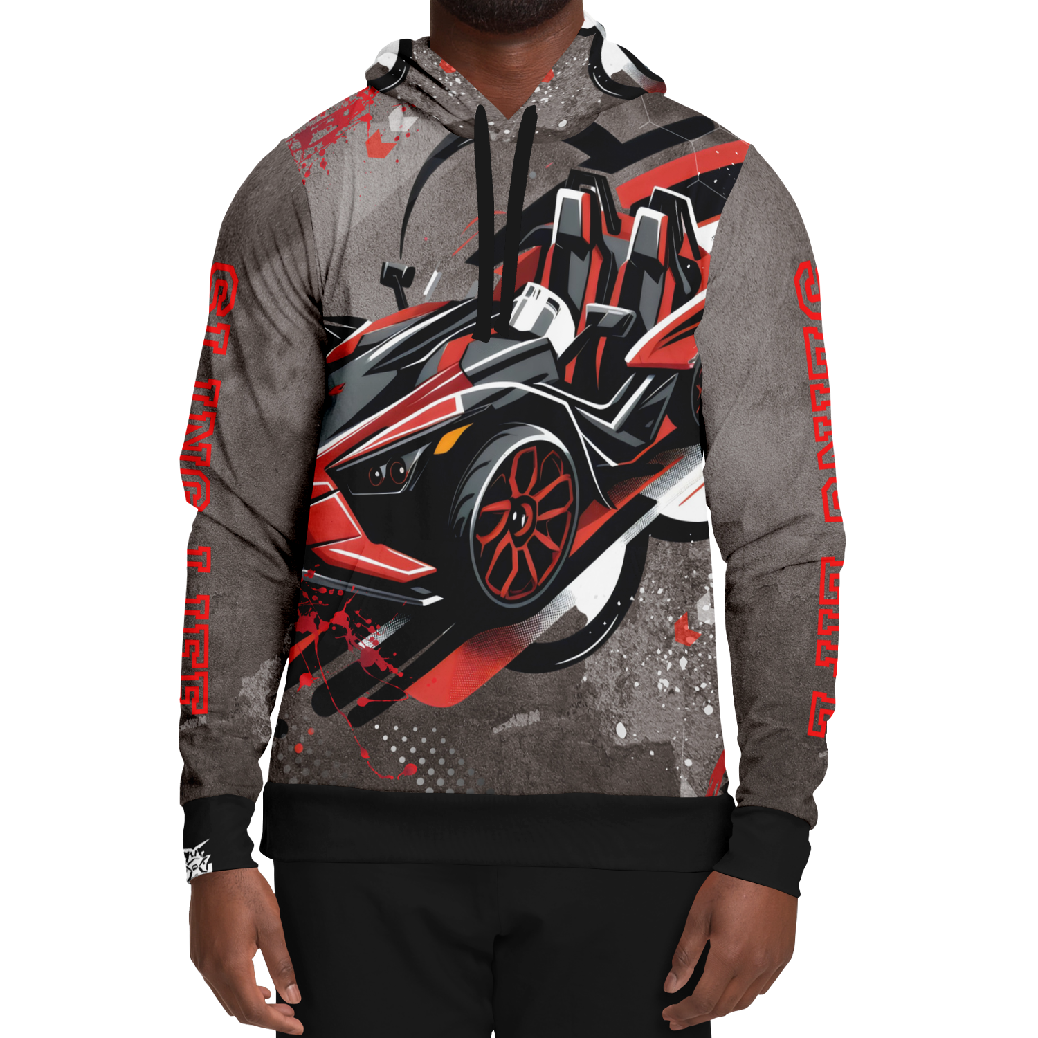 Black & Red Slingshot in Motion Hoodie - AOP - Sling Life Fans