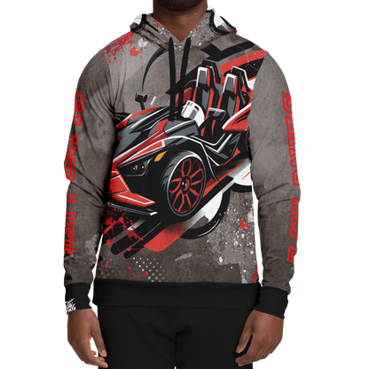 Black & Red Slingshot in Motion Hoodie - AOP - Sling Life Fans