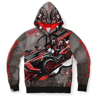 Black & Red Slingshot in Motion Hoodie - AOP - Sling Life Fans