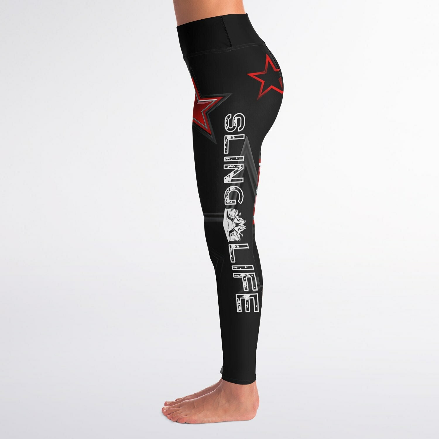 Black and Red Graphic Stars Sling Life Leggings - Sling Life Fans