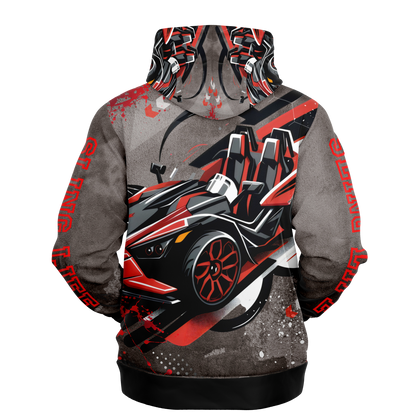 Black & Red Slingshot in Motion Hoodie - AOP - Sling Life Fans