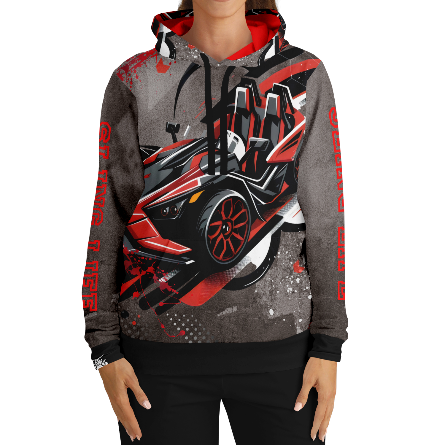 Black & Red Slingshot in Motion Hoodie - AOP - Sling Life Fans