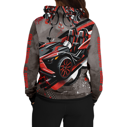 Black & Red Slingshot in Motion Hoodie - AOP - Sling Life Fans
