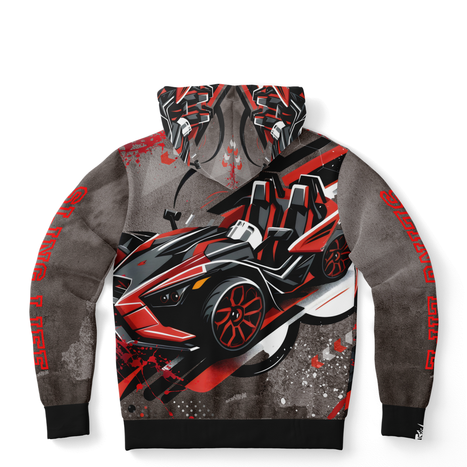 Black & Red Slingshot in Motion Hoodie - AOP - Sling Life Fans