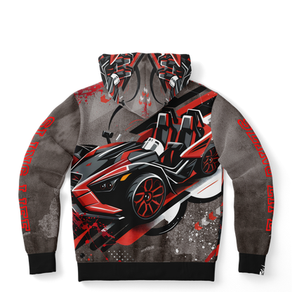 Black & Red Slingshot in Motion Hoodie - AOP - Sling Life Fans